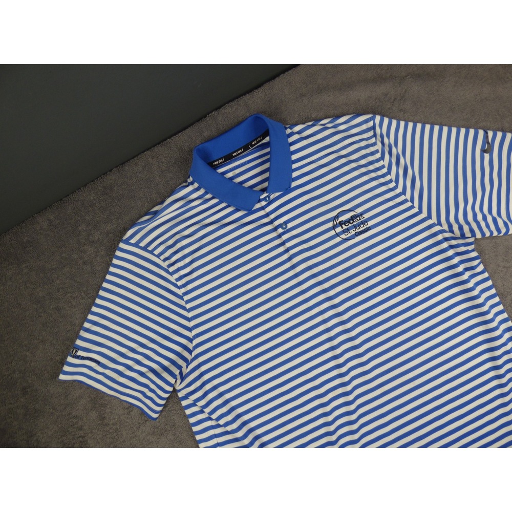 Nike Golf Dri-FIT Mens XL Blue White Striped FedEx St Jude Classic Polo Shirt